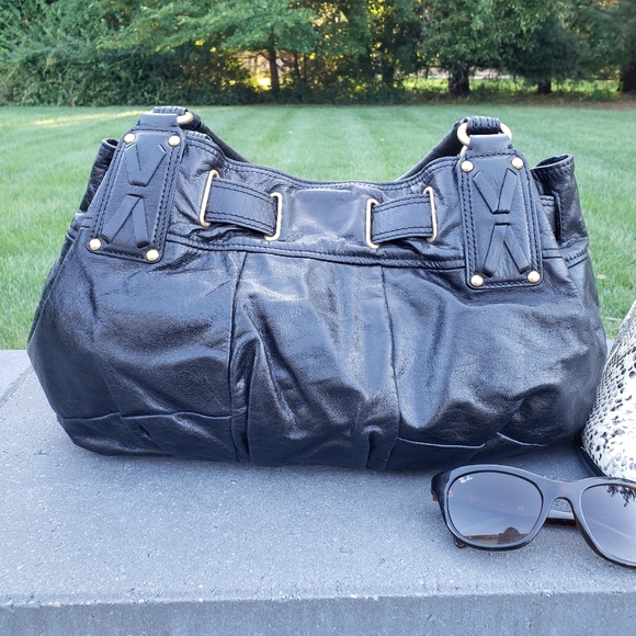 Juicy Couture Black Leather Handbag Gold Hardware Magnetic Closure - Picture 4 of 5